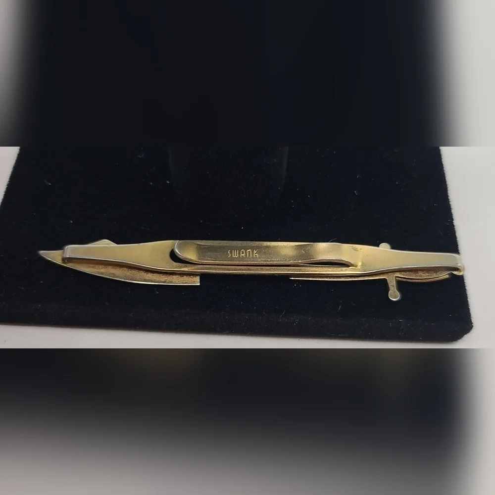 Vintage Sword Tie Bar Clip Swank Gold Tone & Mother of Pearl - Picture 3 of 3